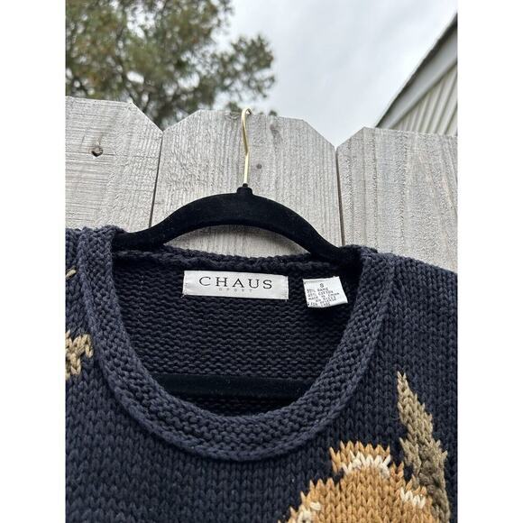 Vintage Chaus‎ Sweater Floral Black Cottagecore Small Winter Knit Fall Cozy - Picture 5 of 8